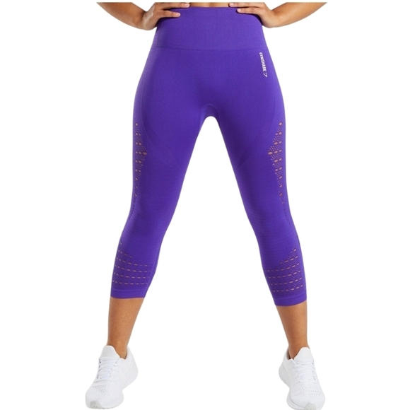 Gymshark Energy + Seamless Cropped Leggings Purple Laser Cut Outs Women's Small - Picture 3 of 13